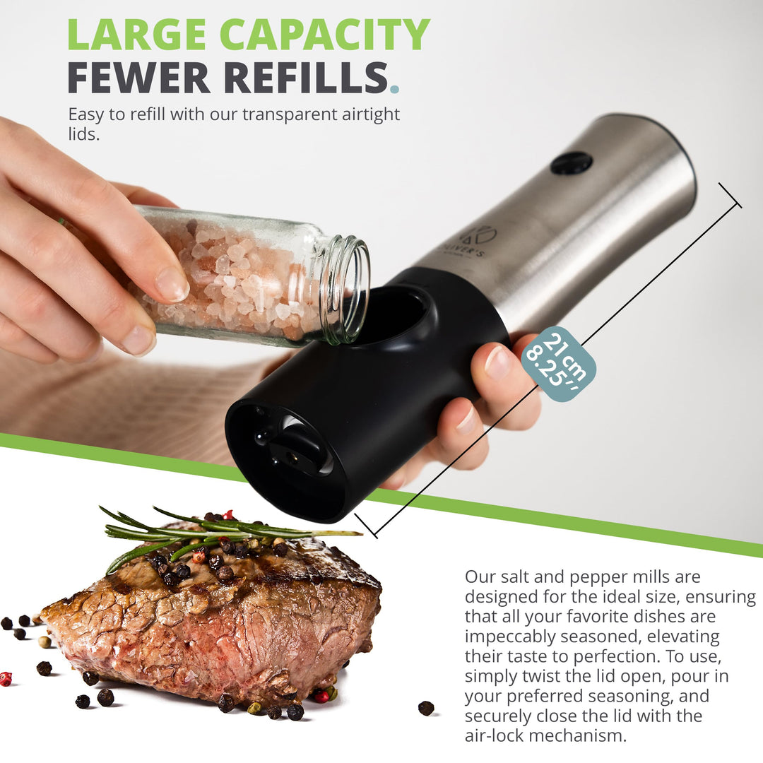 Electric Salt and Pepper Mills Grinders - Rechargeable USB-C by Oliver's Kitchen sold by Oliver's Kitchen