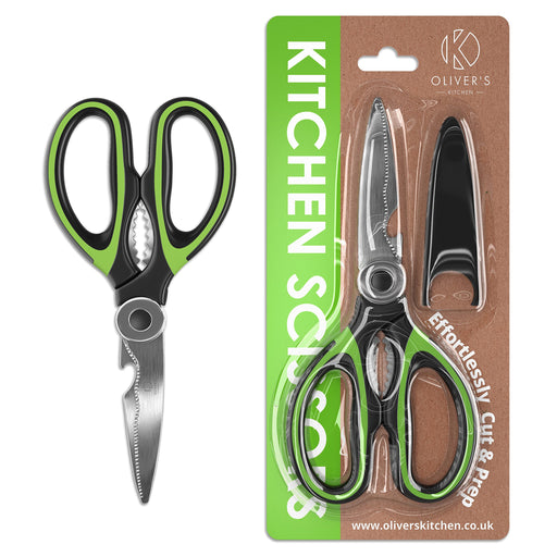  Oliver's Kitchen ® Scissors - Super Sharp & Heavy Duty - Multifunctional with Built in Bottle Opener & Safety Cover by Oliver's Kitchen sold by Oliver's Kitchen 
