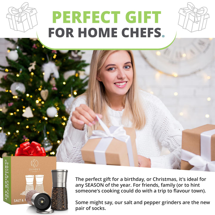 Salt and pepper mill set in its kraft gift box - a present for anyone who cooks