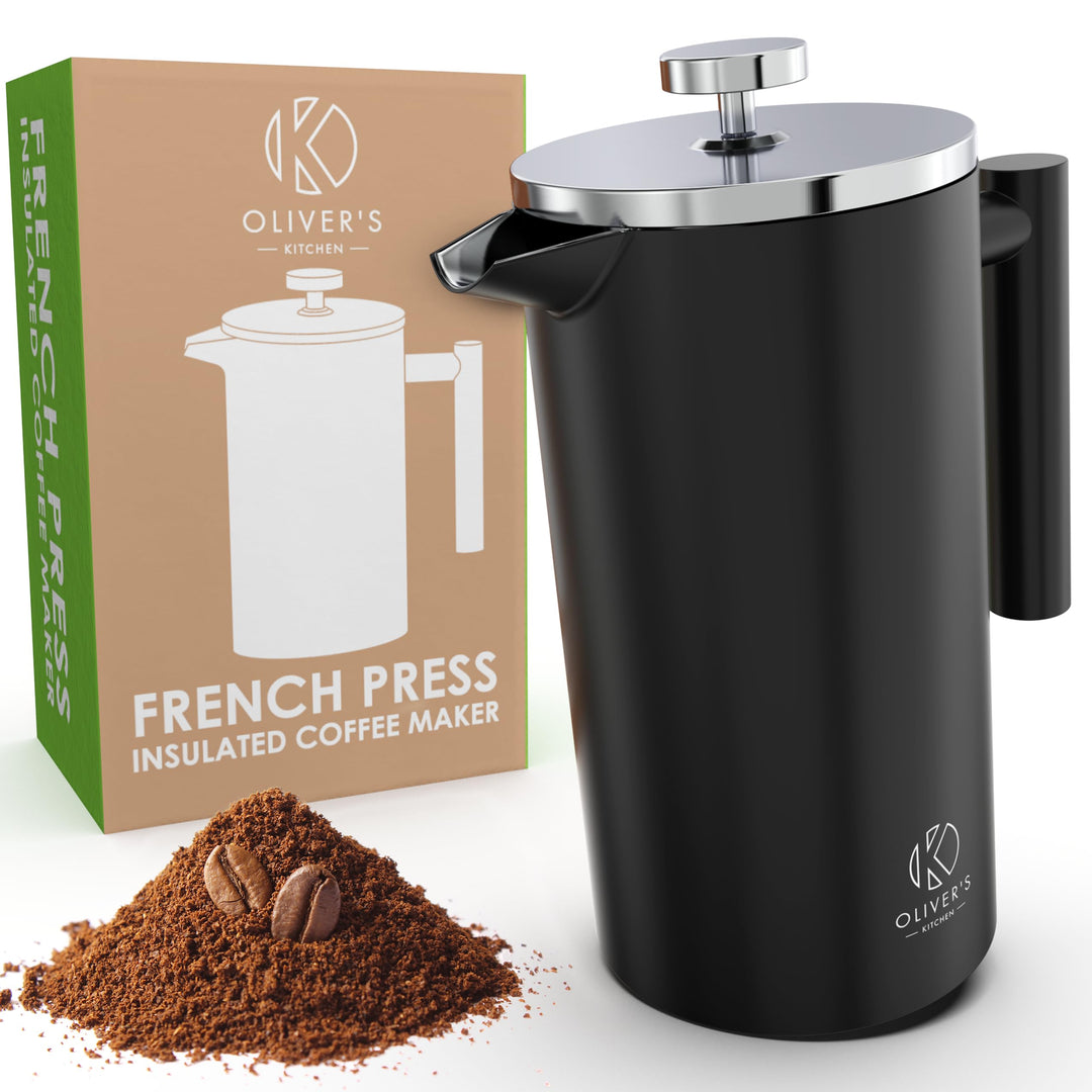 Oliver's Kitchen ® 1 Litre French Press Coffee Maker - Exclusively For Coffee Lovers - Enjoy Pure Authentic Coffee At Home - Stylish Design with Double Wall Thermal Insulation