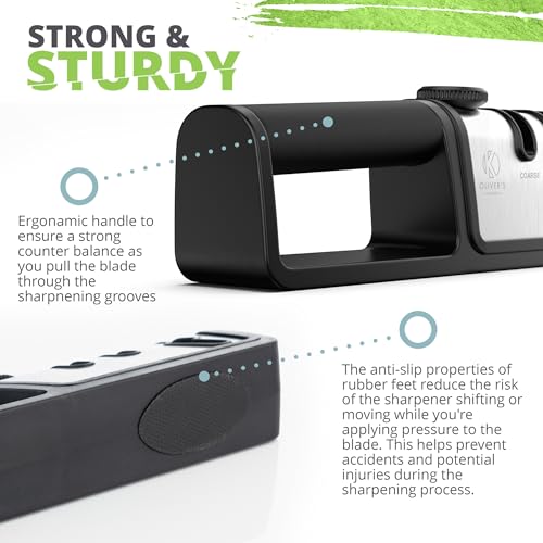 Oliver's Kitchen ® Knife Sharpener - Repair & Restore not Replace - Bring Dull Blades Back to Life - 3 Stage Sharpening for Kitchen & Home - Sharpens Knives, Scissors and More