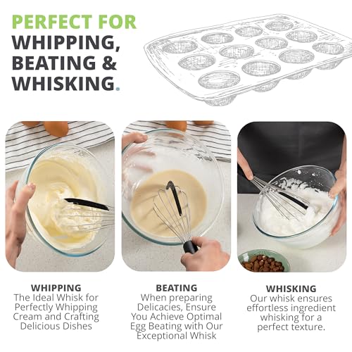 Oliver's Kitchen ® Balloon Whisk with Built-in Silicone Scraper to Catch Every Drop- Ideal for Baking & Home Cooking - Beat & Mix Eggs - Batter, Froth and Stir - Comfortable Handle - Easy to Clean
