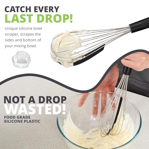 Oliver's Kitchen ® Balloon Whisk with Built-in Silicone Scraper to Catch Every Drop- Ideal for Baking & Home Cooking - Beat & Mix Eggs - Batter, Froth and Stir - Comfortable Handle - Easy to Clean
