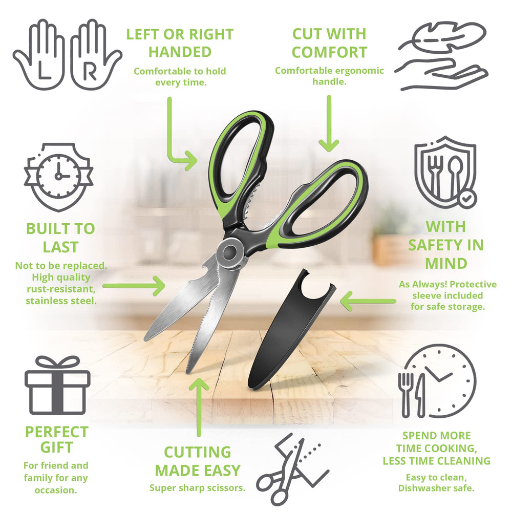  Oliver's Kitchen ® Scissors - Super Sharp & Heavy Duty - Multifunctional with Built in Bottle Opener & Safety Cover by Oliver's Kitchen sold by Oliver's Kitchen 