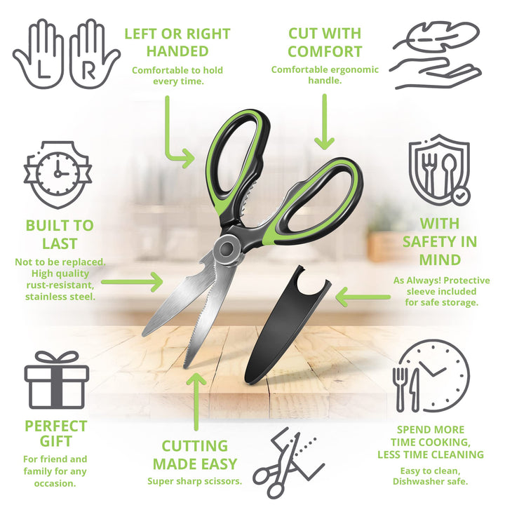  Oliver's Kitchen ® Scissors - Super Sharp & Heavy Duty - Multifunctional with Built in Bottle Opener & Safety Cover by Oliver's Kitchen sold by Oliver's Kitchen 