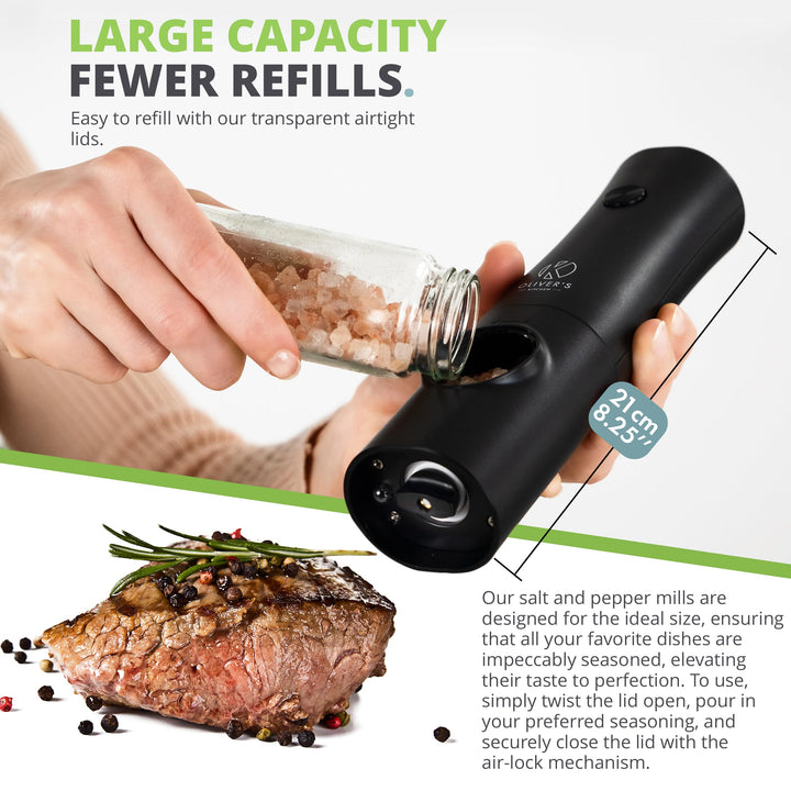  Electric Salt and Pepper Mills Grinders - Rechargeable USB-C by Oliver's Kitchen sold by Oliver's Kitchen 