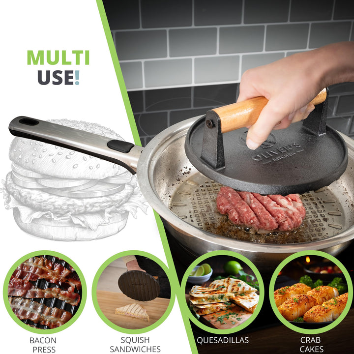  Cast Iron Burger Press Smasher by Oliver's Kitchen sold by Oliver's Kitchen 